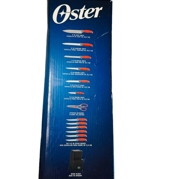 Oster 14-Piece Stainless Steel Cutlery Set With Red Handles & Wood Block - Picture 3 of 8